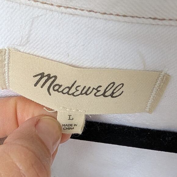 Madewell Denim Long-Sleeve Crop Shirt in Tile White, size L - Picture 3 of 8